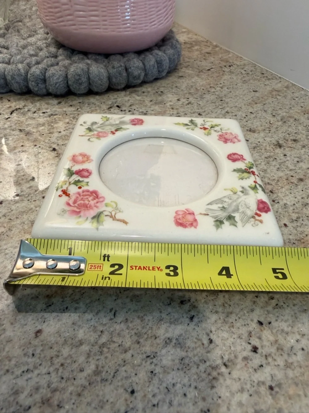Vintage Porcelain Square Floral & Dove Picture Frame - Made in Japan